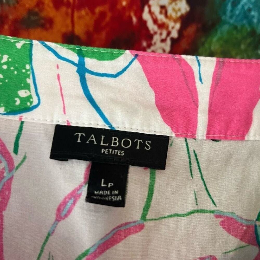 Talbots Colorful Floral Print 3/4 Sleeve Popover Blouse Top Size LP Large Petite - Picture 3 of 7